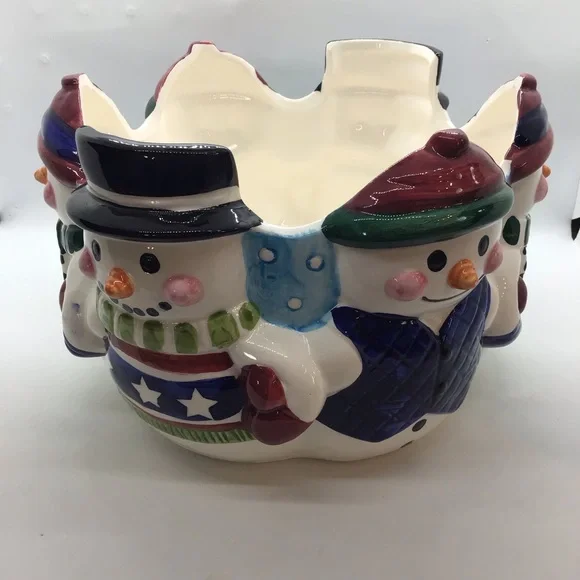 Houston Harvest Ceramic Winter Snowmen Large Bowl Christmas Holiday - Picture 2 of 13